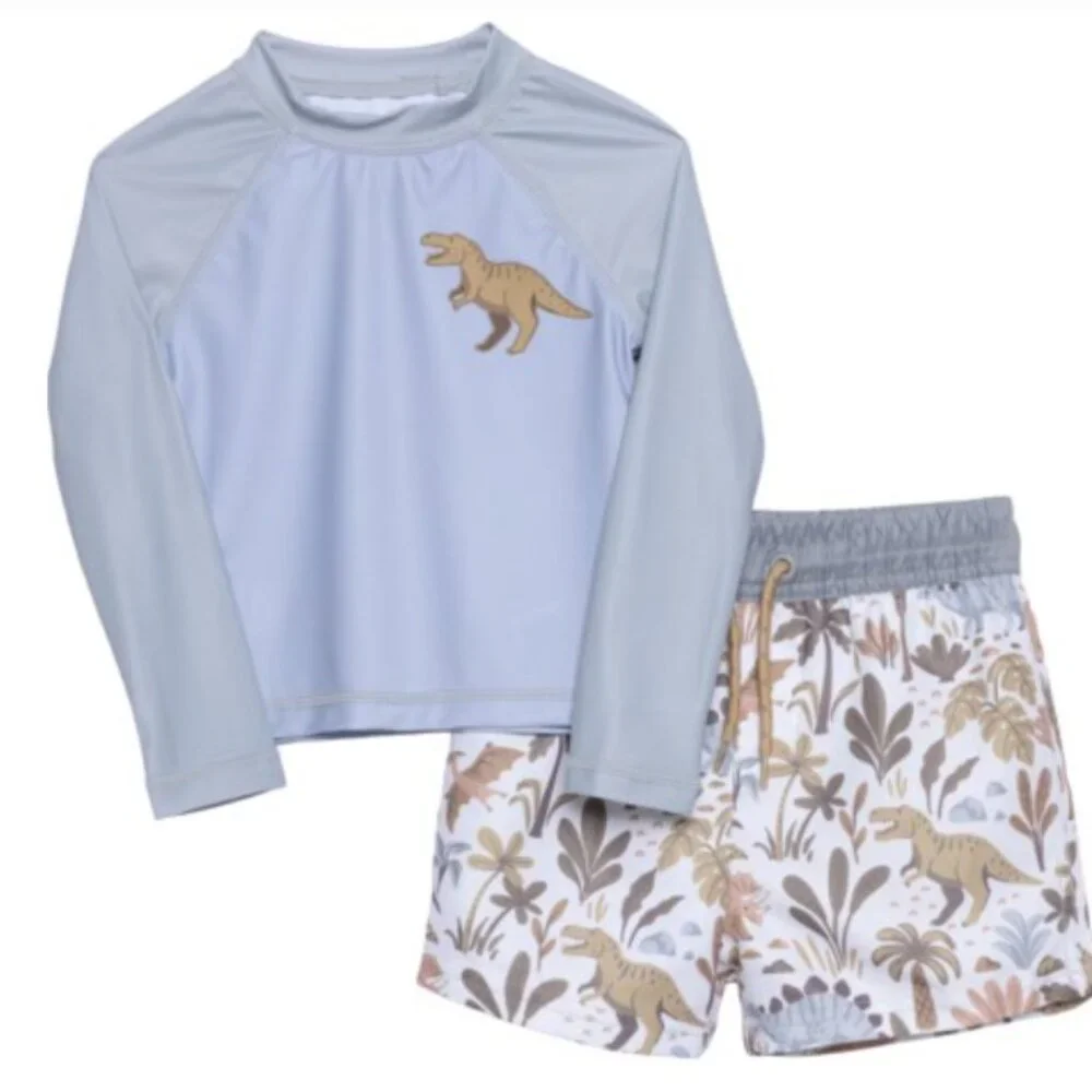 NWT PANAMA JACK Toddler Boys 3pk Dinosaurs Swim Trunks Set with Backpack